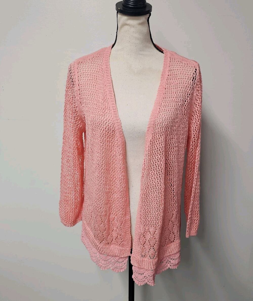 Kim Rogers Womens Open Front Cardigan Size XL Coral Beach Costal Travel Lace